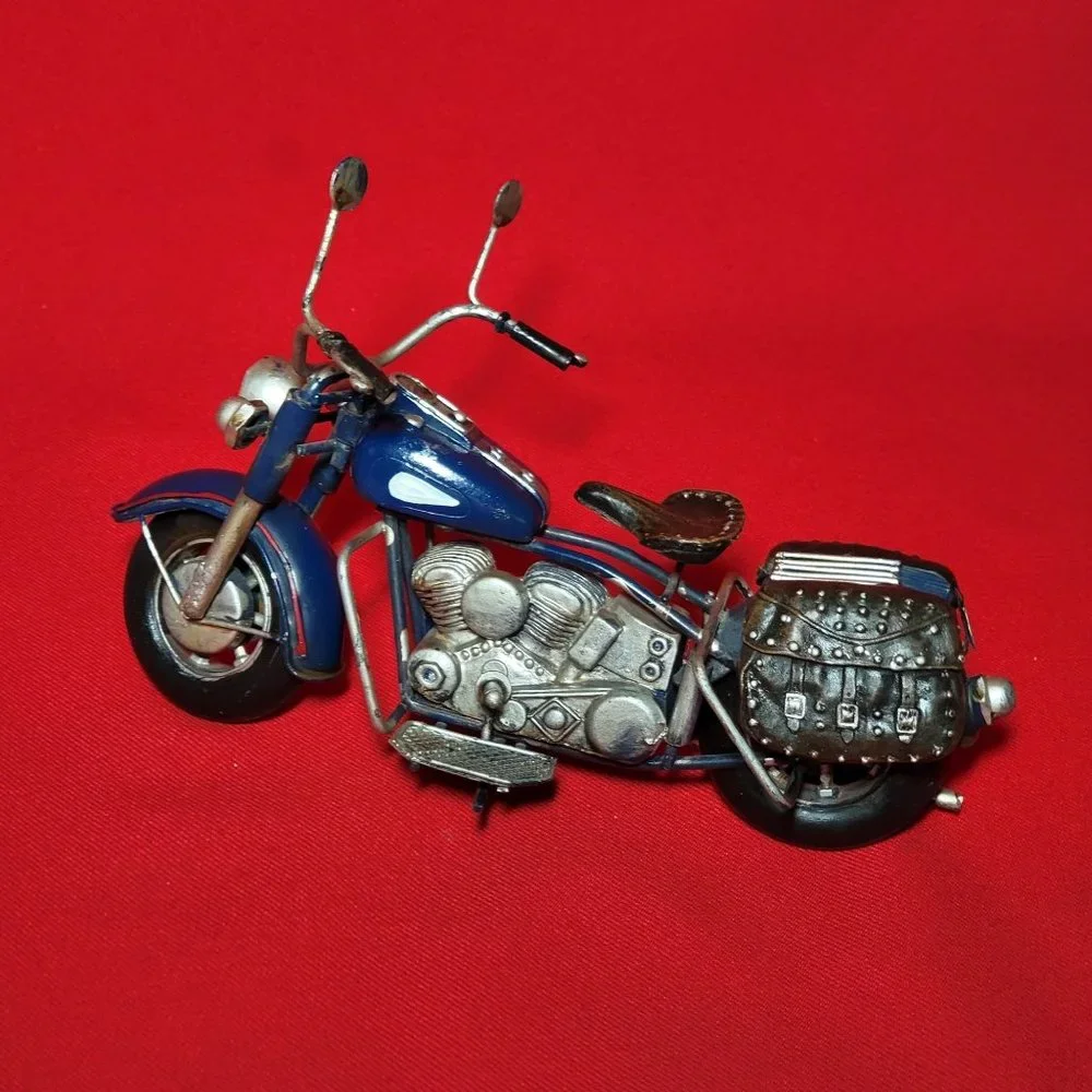 Vintage Motorcycle Custom Blue Metal Model